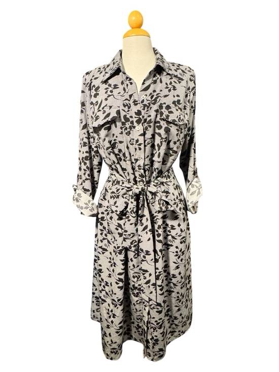 NY Collection Dresses & Skirts - NY Collection Gray and Black Floral Midi Shirt Dress